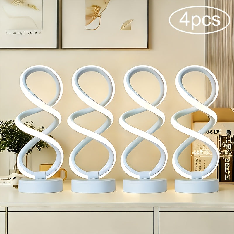Classic retro spiral table lamp set (4/2/1-pack), three-color dimmable, USB powered, durable metal material, multi-room decorative light, suitable for bedroom, living room, study, hotel, office bedside lamp
