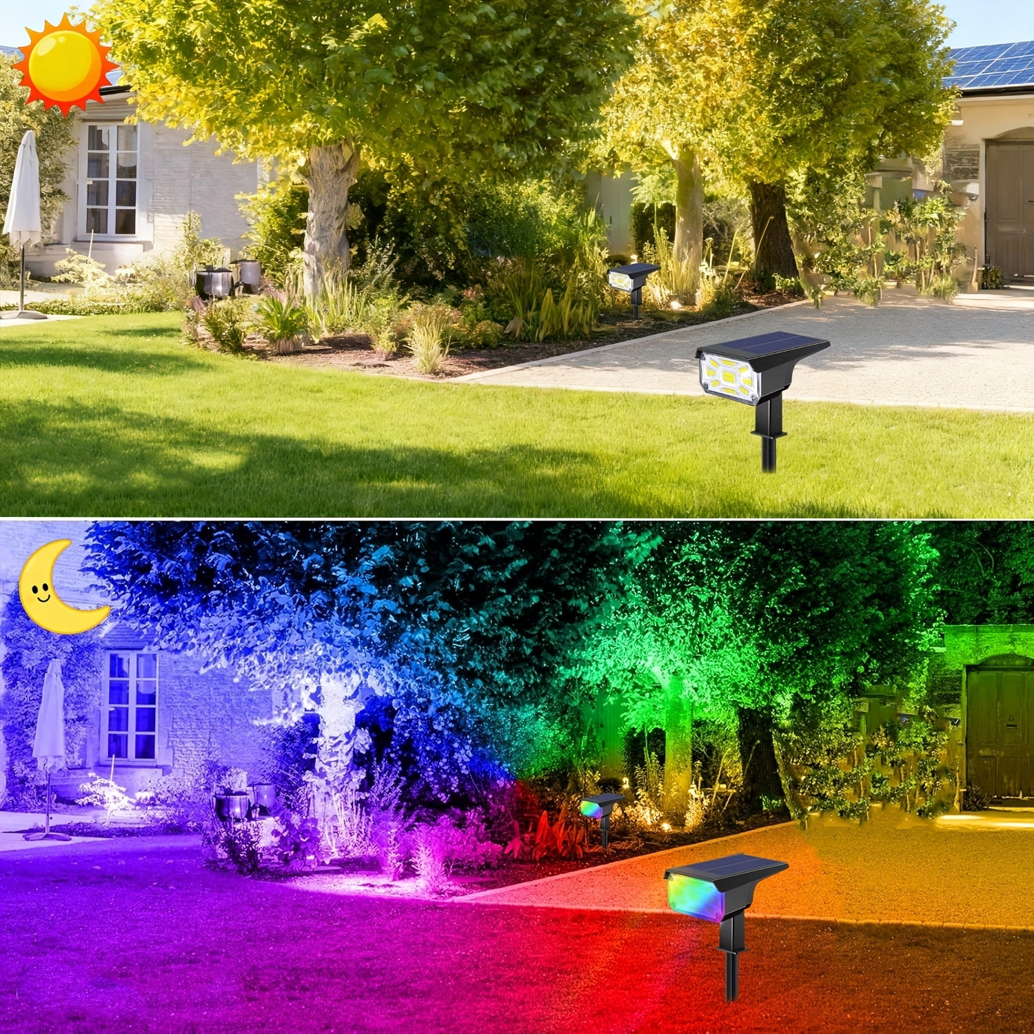4/6-pack solar outdoor spotlights, light-sensing solar landscape lights, automatic on/off, two modes: wall light/grass light, perfect for Independence Day, Ramadan, weddings, holiday party lights – suitable for wall