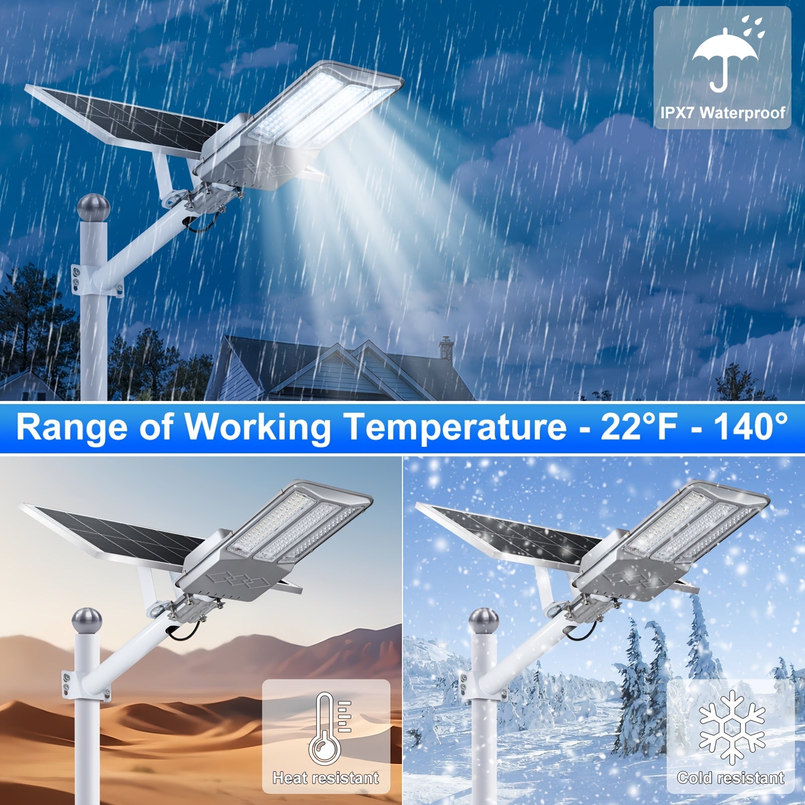 Commercial Grade Solar Street Light Dusk-to-Dawn IPX7 Waterproof Heavy Duty Security Floodlight for Street Courtyard 2/1 Pack