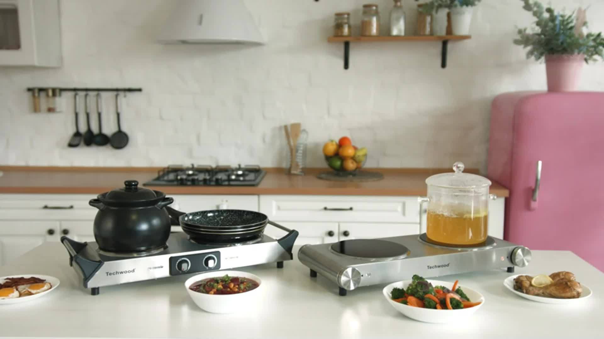 Tech 900W+900W Infrared Electric Hot Plate with Adjustable Temperature Control, Easy-Clean Surface & Power Indicator Light