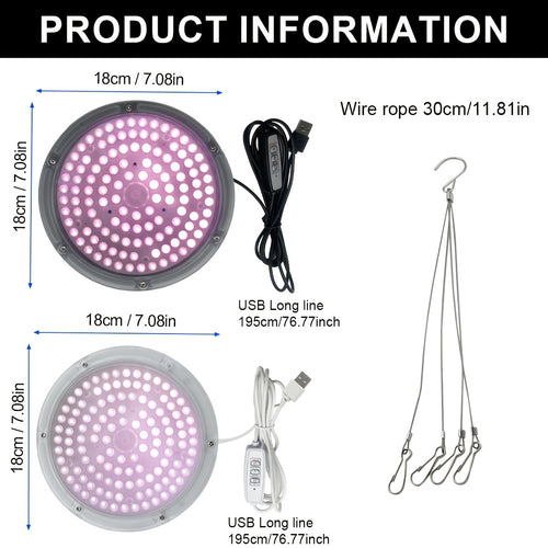 120 LED Full Spectrum Plant Grow Light, 2/4/8H Timer, 4 Dimmable Brightness Levels, 7.08 Inch Large Disc Plant Light with Hanging Chain, USB 5V Powered, Ideal for Promoting Growth of Small & Medium Indoor Plants