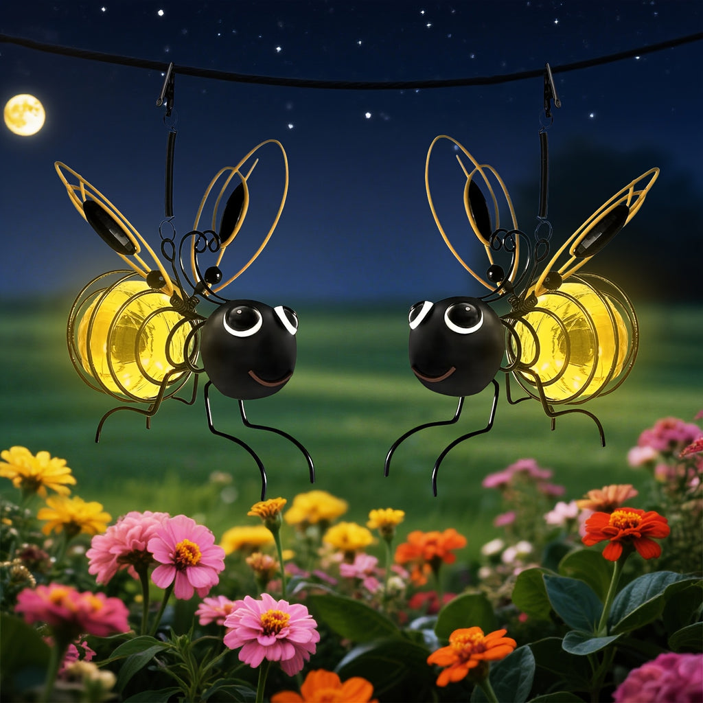 Outdoor Bee Lighting Decoration - Solar Hanging Bee Decoration with Flexible Spring Outdoor Hanging Solar Light, for Garden Decoration, Courtyard, Yard, Porch & Birthday Gift (Yellow)