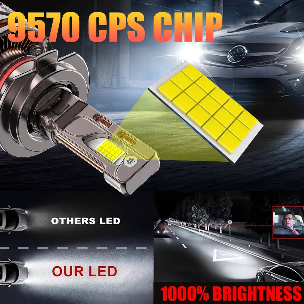 2pcs 9006 9012/HIR2 Super Bright LED Headlight Bulbs for Car, 54800LM, 7500K, 1000% Brightness, 360° Beam Angle, Plug-and-Play, Compatible with H1 H4/9003/HB2 H16/H9/H8 9005, 9570 CSP Chip