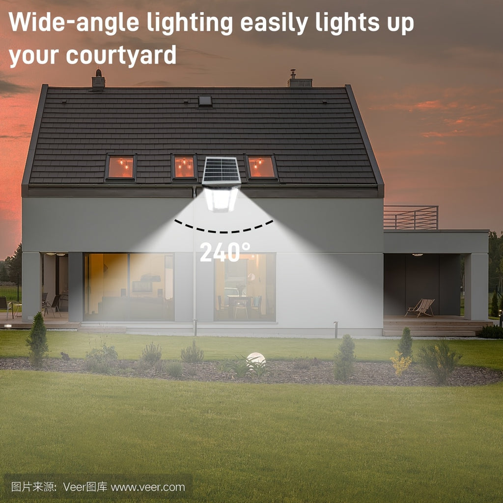 2026 New 1Pc Easy-to-Install Solar LED Searchlight, 210° Ultra-Wide Angle Exterior Wall Light, Dusk-to-Dawn Porch Light with Remote Control and Timer Function, Perfect for Porch/Courtyard/Street/Construction Site/Commercial Area Lighting