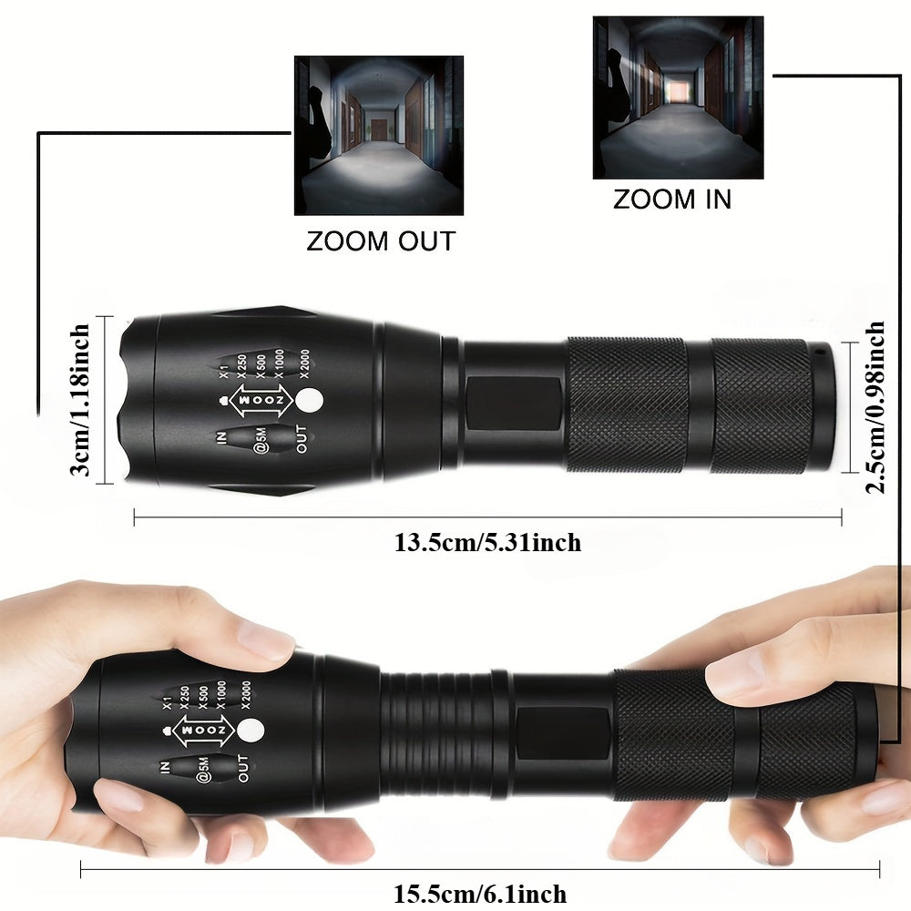 Durable Aluminum Alloy Portable Tactical LED Flashlight - 5 Adjustable Brightness Levels, Adjustable Beam, Perfect Gift for Campers (Batteries Not Included), Not Waterproof