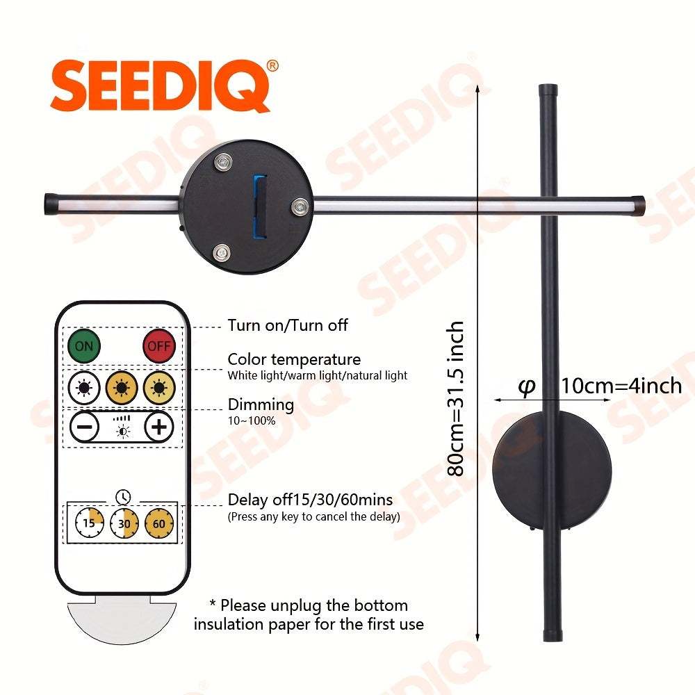 Modern Style Rechargeable Wall Light, Magnetic Installation, with Remote Control Dimmable and Color Temperature Adjustment, Suitable for Indoor Decoration, 31.5 Inches, Black Wall Light