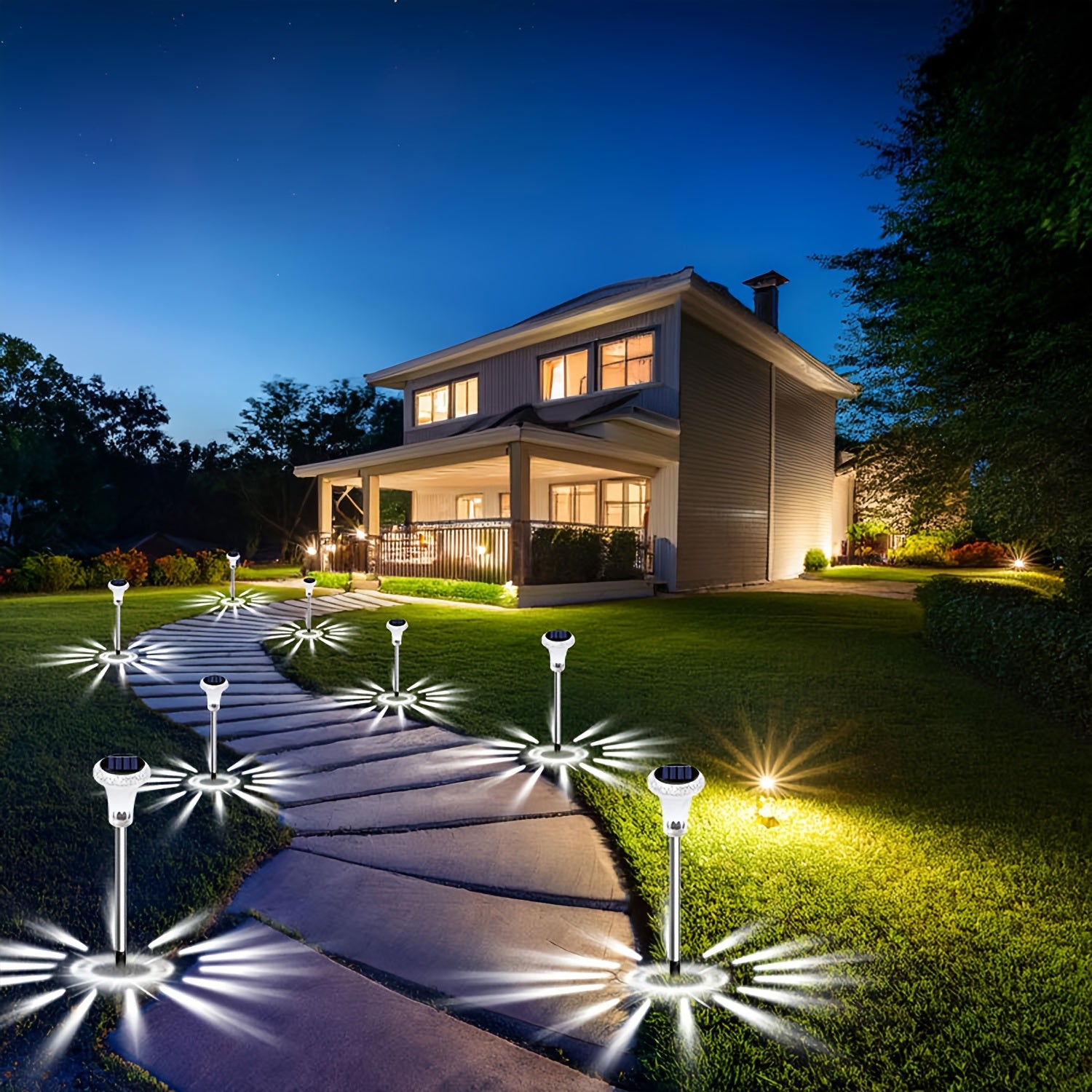 4-pack solar crystal stick lights, outdoor solar garden lights, stainless steel pole, compact and practical, diamond pattern solar crystal lamp base, suitable for garden, driveway, courtyard lighting decoration