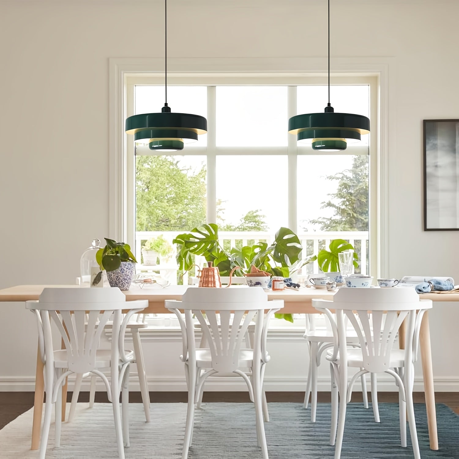 Large Retro Mid-Century Modern Pendant Light - Semi-Flush Mount Pendant Light, Suitable for Dining Room, Living Room, Bedroom, with Metal Bowl Shade, Dimmable Function, E26 Socket (Socket Sold Separately)