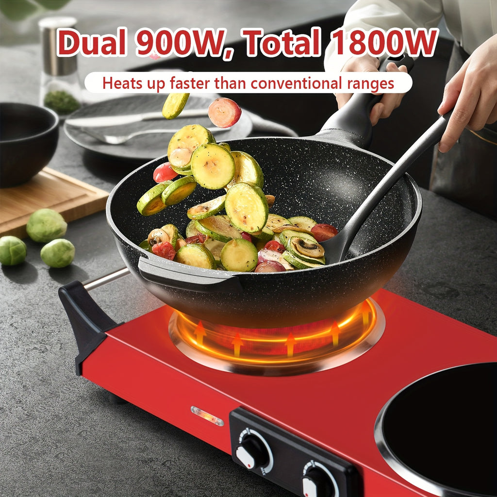 1800W Double Burner Electric Stove with Infrared Ceramic Cooktop, Dual Independent Controls & Cool-Touch Handles – A Portable Hot Plate for Home, Dorm, Camping & RV, Featuring Rapid Heating & Easy-Clean Surface