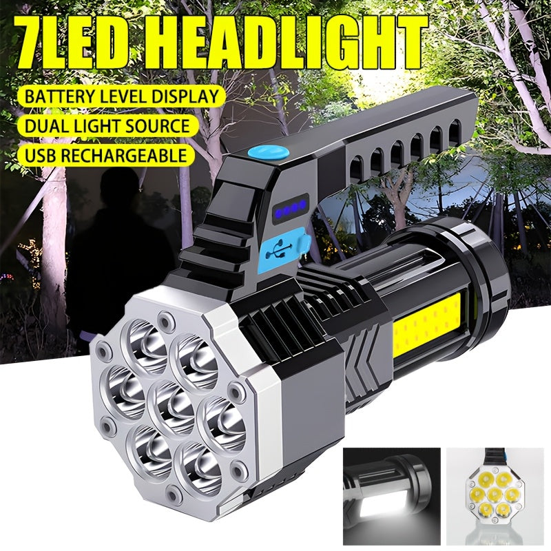 1 Black Household 7LED Handheld Flashlight, Portable COB Security Flashlight, USB Rechargeable Work Safety Searchlight, 4 Lighting Modes, Ideal for Reading, Fishing, Emergency Lighting, Night Patrol & Work