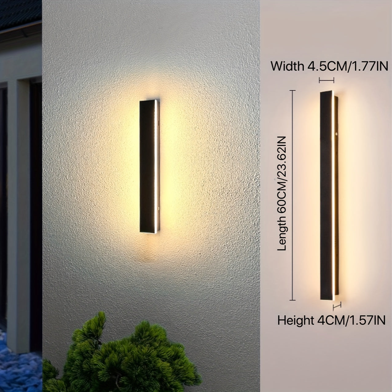 1-Piece 15.75/23.62/39.37 Inch Warm White Outdoor Long Wall Light, Modern Black LED Wall Light, Indoor Bar Wall Light, 8/12/20W Modern Outdoor Wall Light Fixture, Suitable for Living Room, Porch, Garage Door, Courtyard