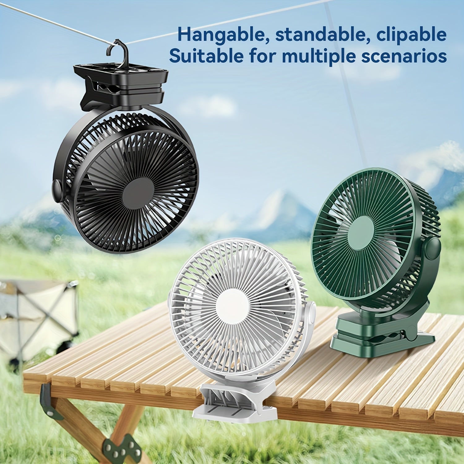 10000mAh Large Size Portable Desktop Fan, 5 Speed Levels, LED Digital Display for Power & Gear, 360° Adjustable Air Angle, USB Rechargeable Long Lasting Battery Fan for Office Camping Party Travel