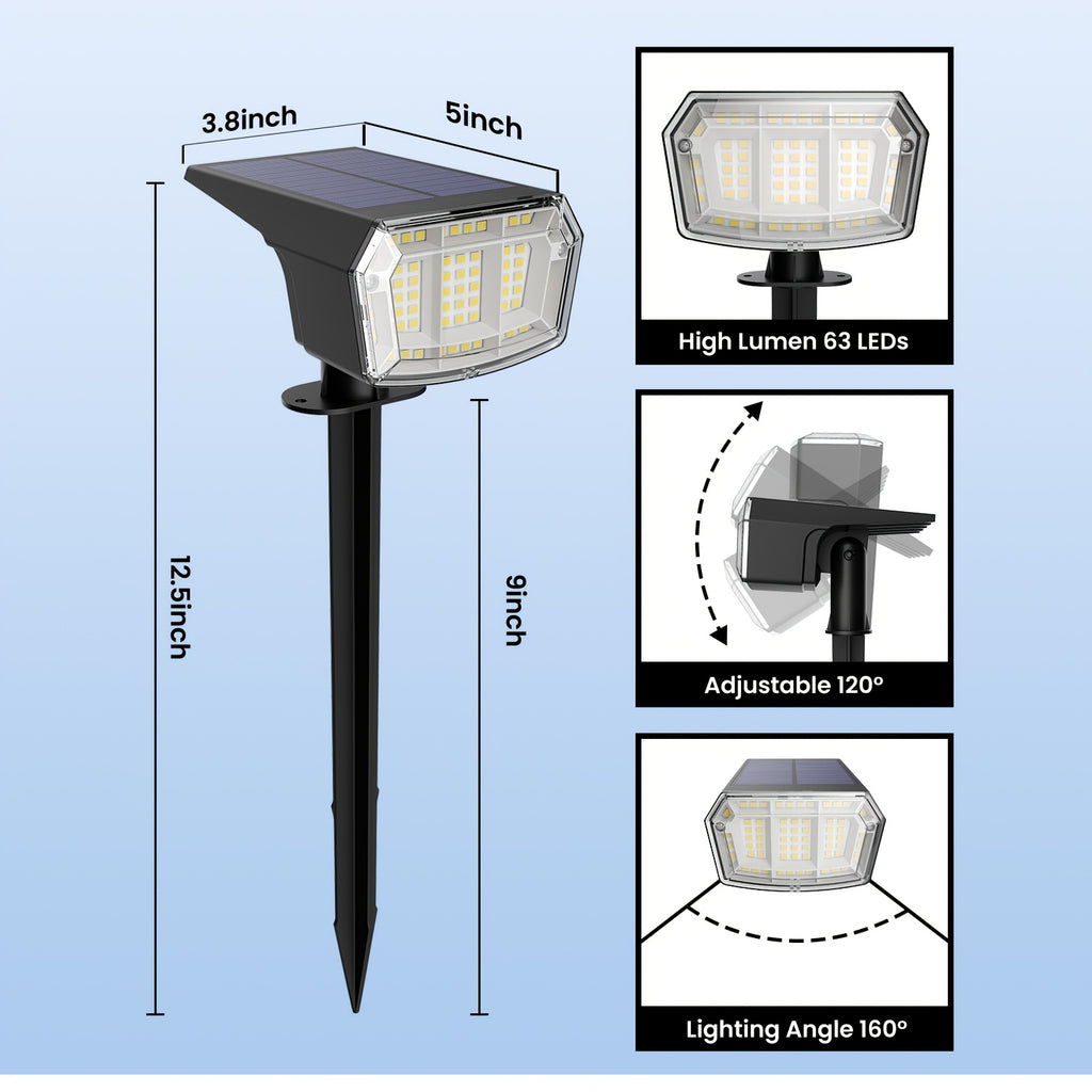 6/10-Piece Solar Outdoor Light Gardening Waterproof IP65 Outdoor Solar Light, 63 LED 3 Lighting Modes Outdoor Decorative Spotlight Courtyard Decoration Suitable for Outdoor, Courtyard, Outdoor House, Garage, Path, Camping