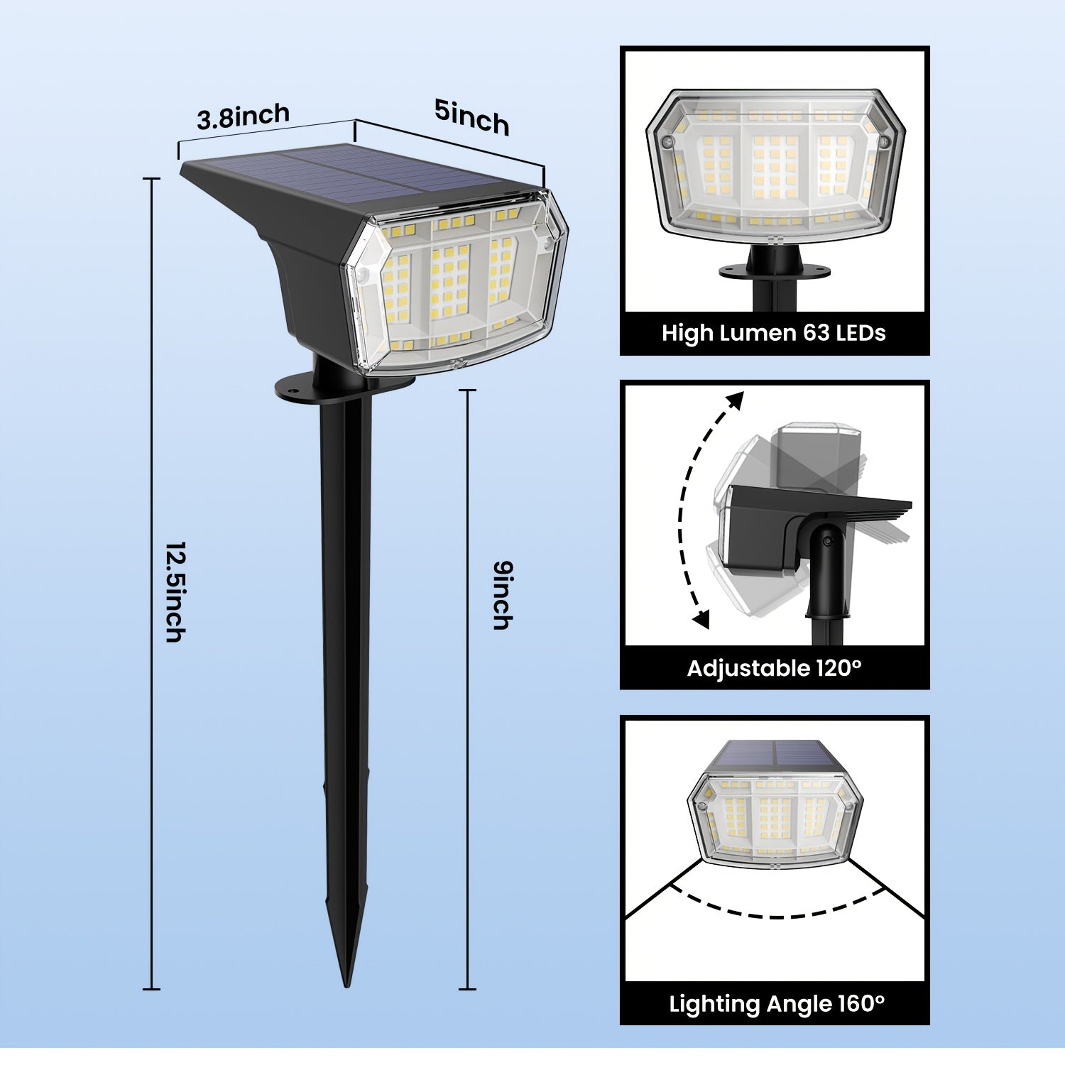 6/10-Piece Solar Outdoor Light Gardening Waterproof IP65 Outdoor Solar Light, 63 LED 3 Lighting Modes Outdoor Decorative Spotlight Courtyard Decoration Suitable for Outdoor, Courtyard, Outdoor House, Garage, Path, Camping