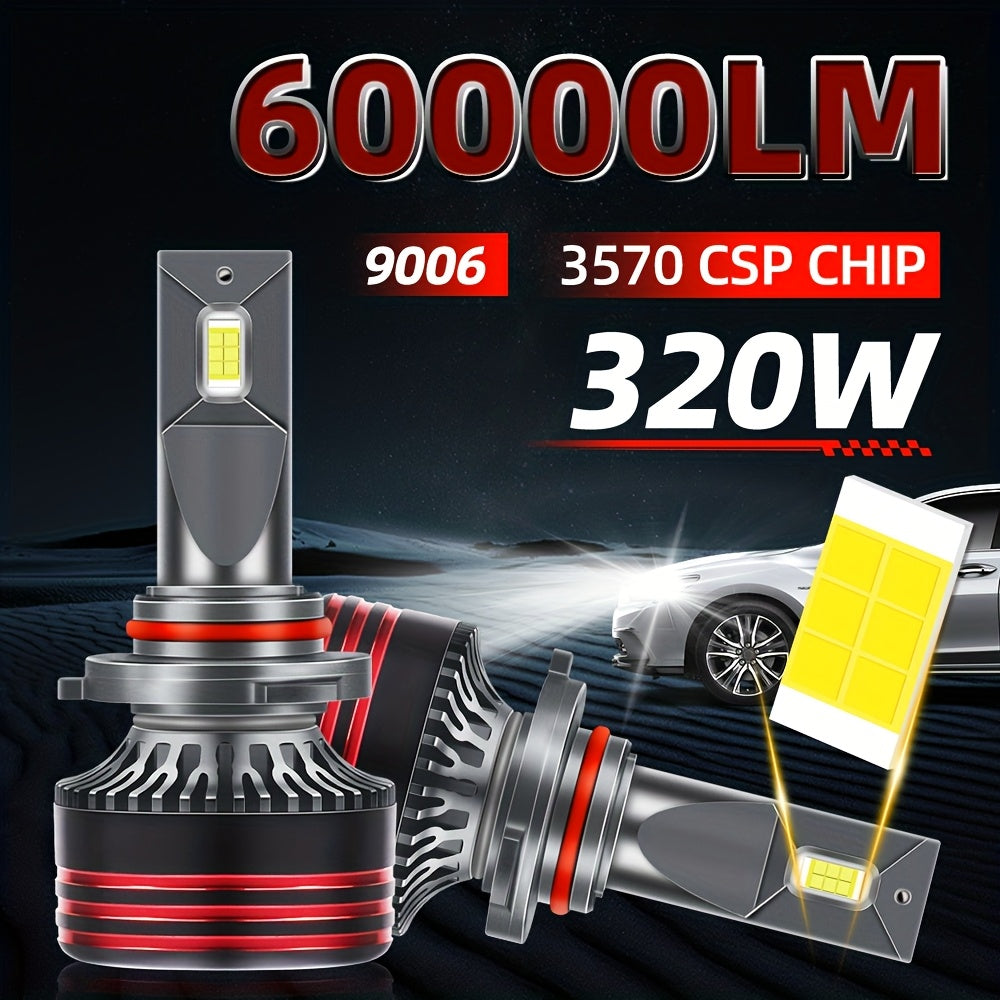 2-Pack H4 H7 9005 9006 H11 H1 H13 High/Low Beam LED Car Headlights, 1000% Super Bright, Canbus External Driver, 320W High Power Bulbs 60000LM, Long Life Fast Cooling Fan