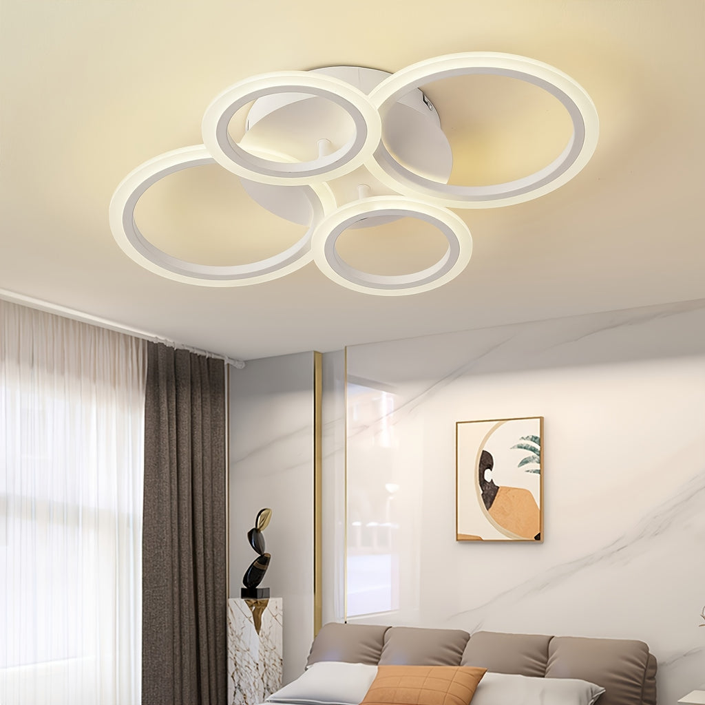 1pc-4 ring LED ceiling light, modern LED ceiling fixture, warm light, metal ceiling mount with detachable clips, suitable for kitchen, bedroom, living room, laundry room - mounting hardware included