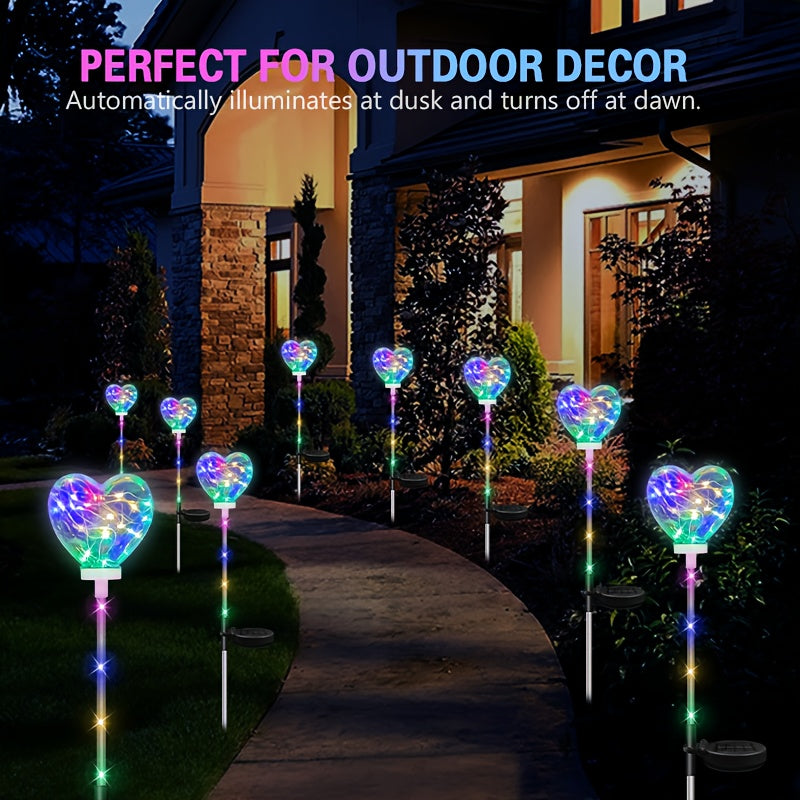 12-Hour Long-Lasting Solar Heart-Shaped LED Ground Light, Toggle Switch Control, Suitable for Outdoor / Courtyard / Lawn / Holiday Party Decoration, Christmas, Halloween Atmosphere Creation