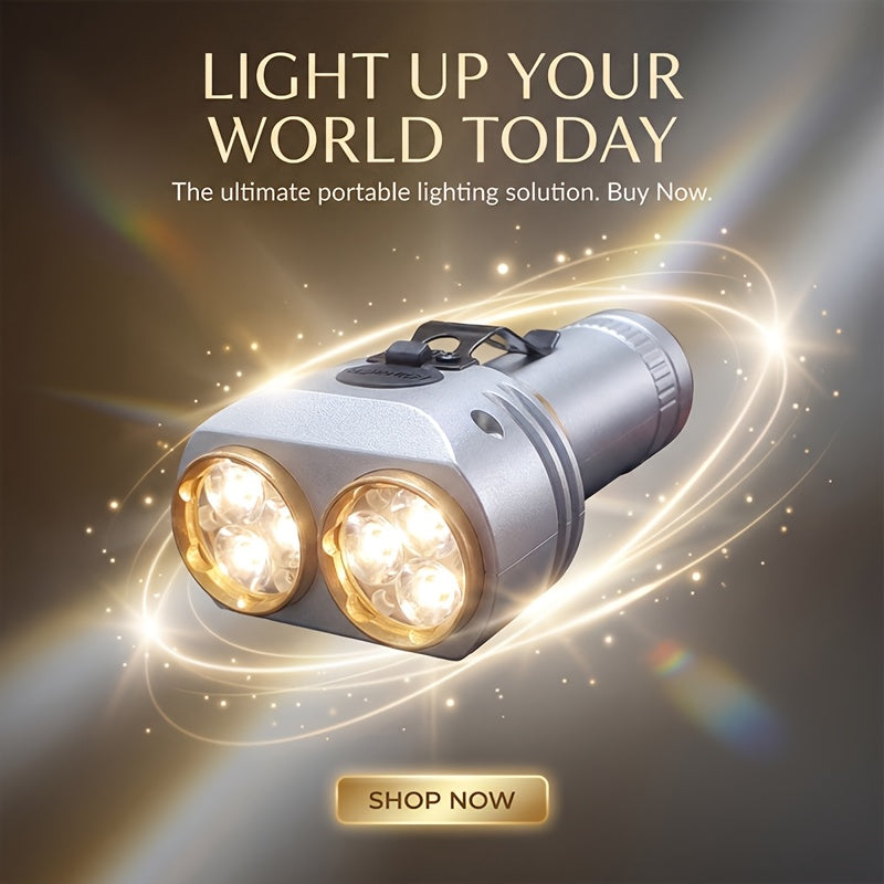 Handheld Rechargeable Flashlight - with Sturdy Pen Clip, High-Brightness Dual Light Sources, Long Battery Life, Type-C Charging Port, Adjustable Multi-Level Light Modes, Ideal for Outdoor Camping, Hiking, Home Lighting & Emergency Lighting