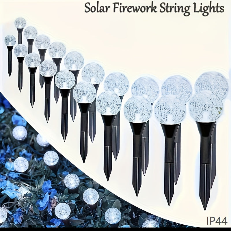 LED太阳能路径灯，10/20/40颗LED，适用于户外花园和露营，一键开关带8种模式，可选择暖白光营造温馨氛围或彩色光营造浪漫情调，适合商业街道和花坛装饰