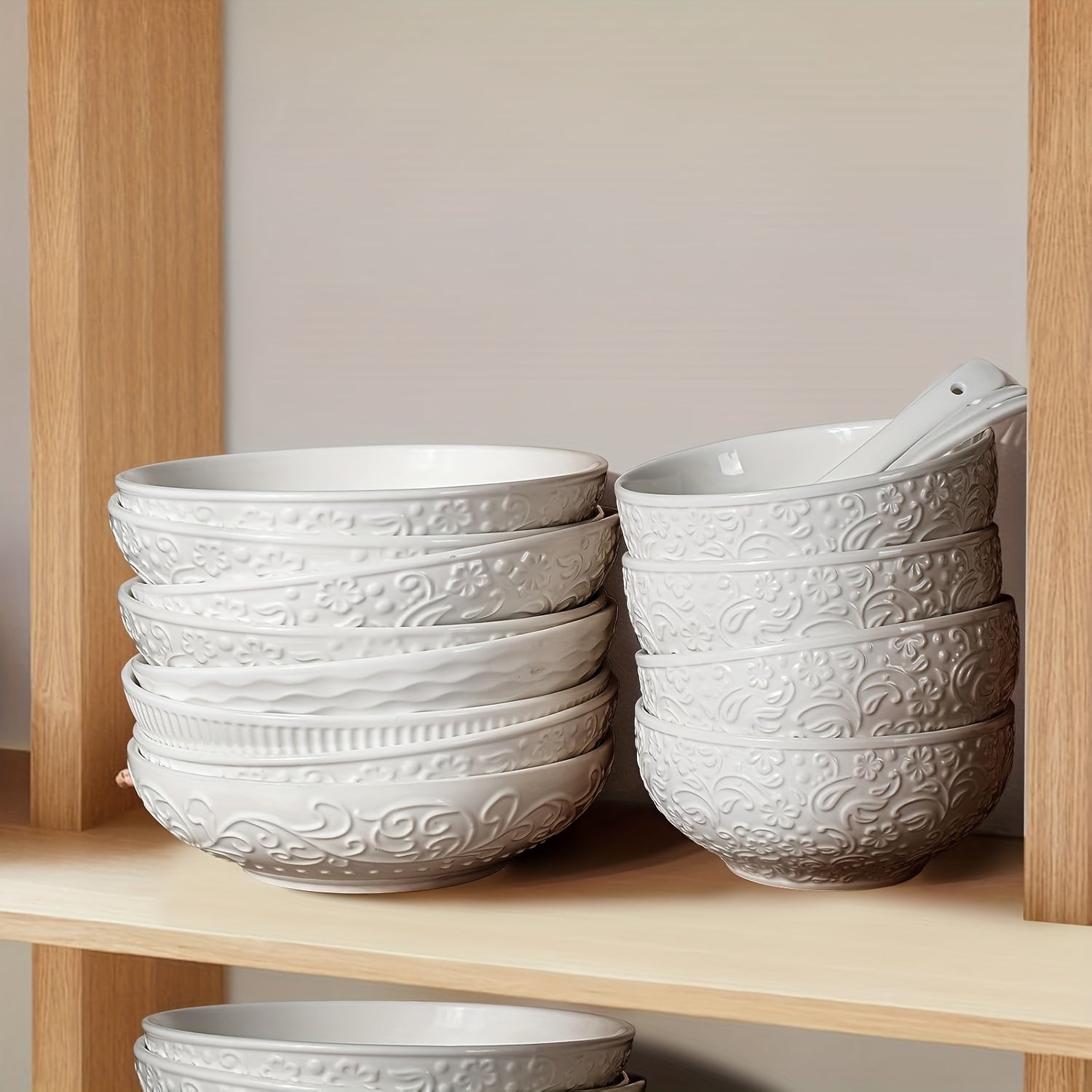4-Pack Alterna Embossed Ceramic Bowl Set, Christmas Special: 30oz Pasta & Salad Bowl – Perfect for Halloween & Thanksgiving Gifts – Microwave & Dishwasher Safe