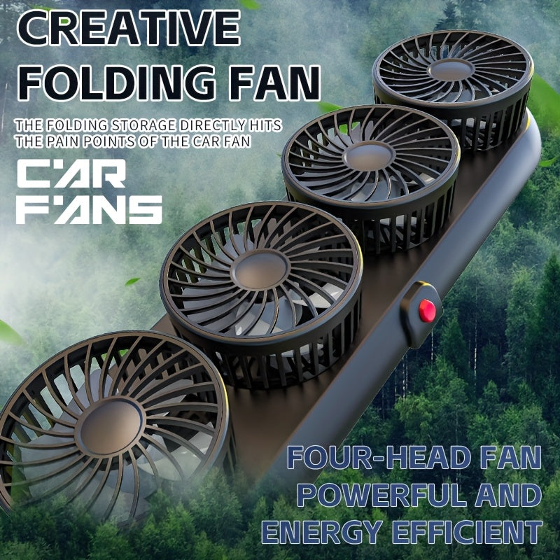 Foldable 4-Head Car Fan, 3-in-1 3-Speed 4-Cooling Fan, USB Interface Flexible Adjustment Space Saving, Low Noise 360° Rotation Multi-Directional Air Supply, Suitable for Car Home Laptop Accessories, Essential for Summer Driving Vehicle Ventilation