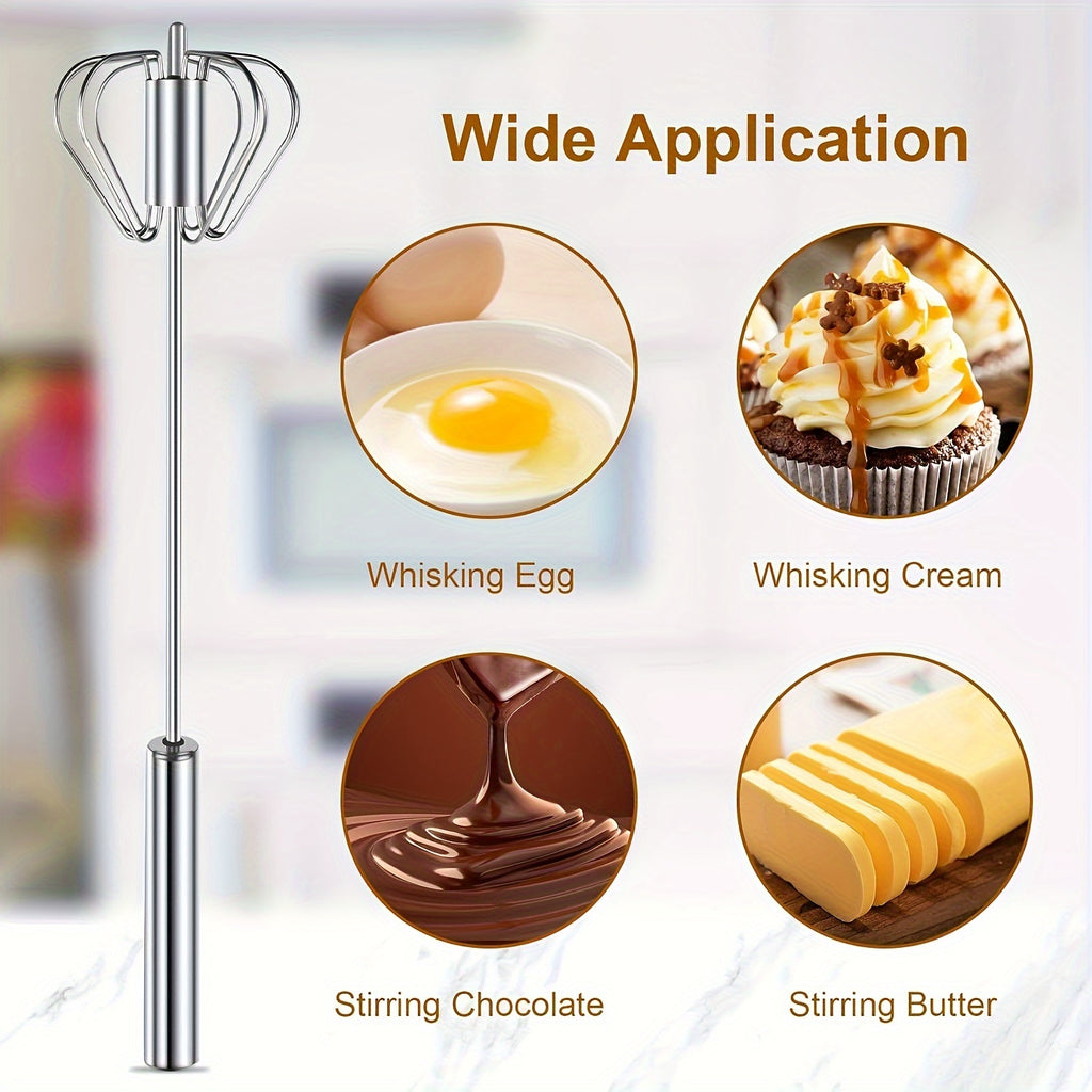 1pc Multifunctional Stainless Steel Whisk & Milk Frother, Home Baking Tools, Cream Egg Hand Blender, Household Push Blender Blender - Egg Whisk, Milk Frother, Hand Push Blender Blender Multi-Tool - Kitchen Utensils for Mixing, Blending, Beating
