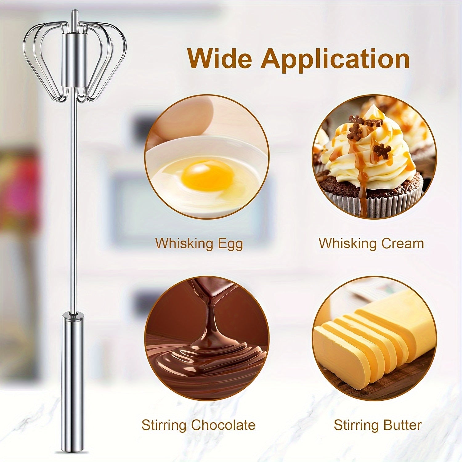1pc Multifunctional Stainless Steel Whisk & Milk Frother, Home Baking Tools, Cream Egg Hand Blender, Household Push Blender Blender - Egg Whisk, Milk Frother, Hand Push Blender Blender Multi-Tool - Kitchen Utensils for Mixing, Blending, Beating