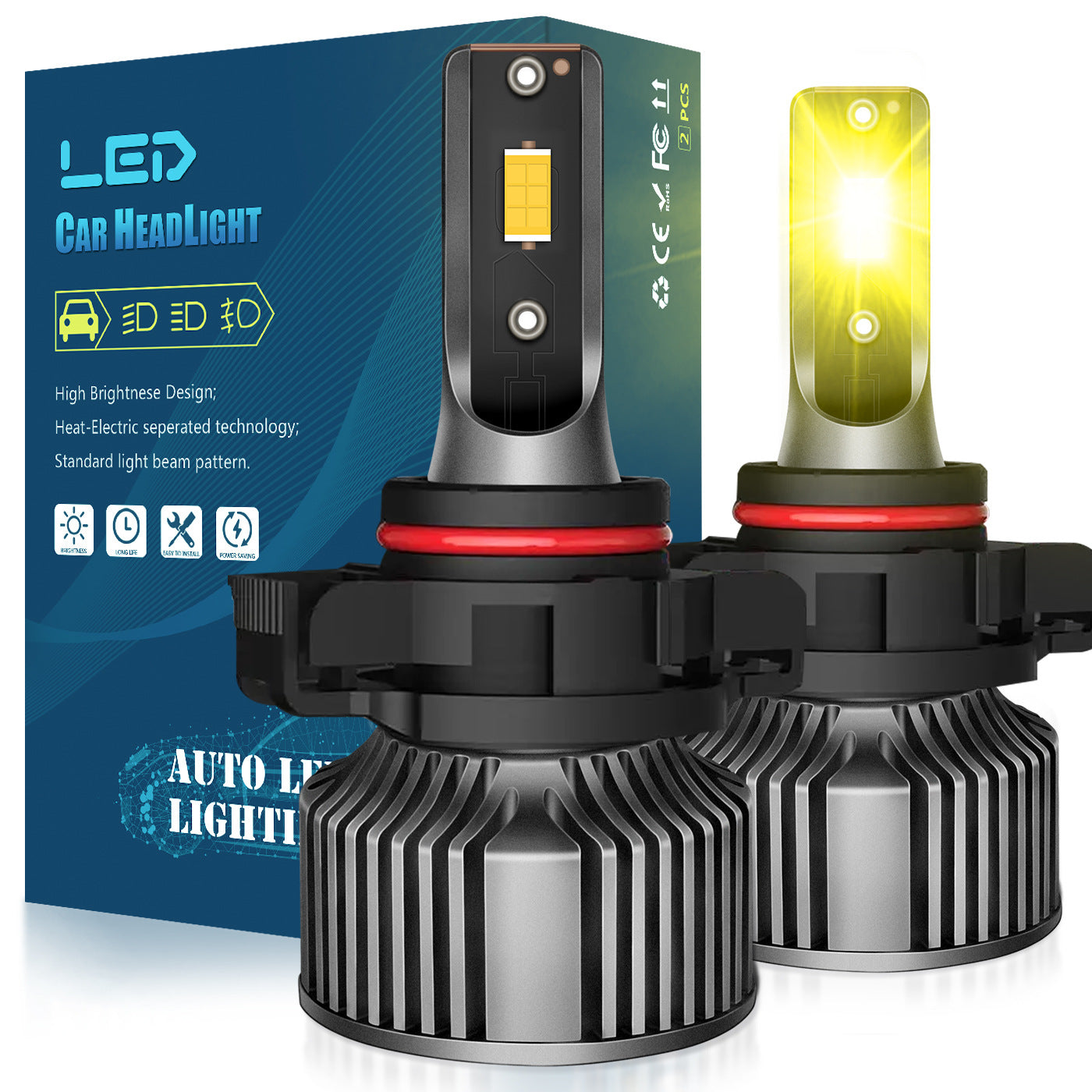 2-Pack 3000K Golden Eye Car LED Headlights H11 Golden Light 9006 Super Bright H3 Anti-Fog Light H8 Fog Light Psx26w