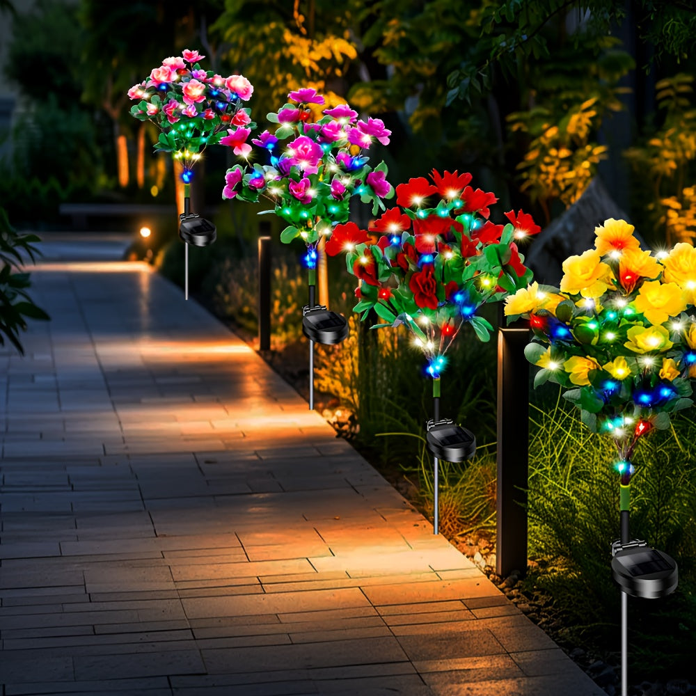 4-Piece Azalea Color Light, Solar Courtyard Light, Mixed Azalea Colors | Outdoor Waterproof Lawn Light | Outdoor Garden Ambient Light | For Courtyard, Lawn, Garden Decoration