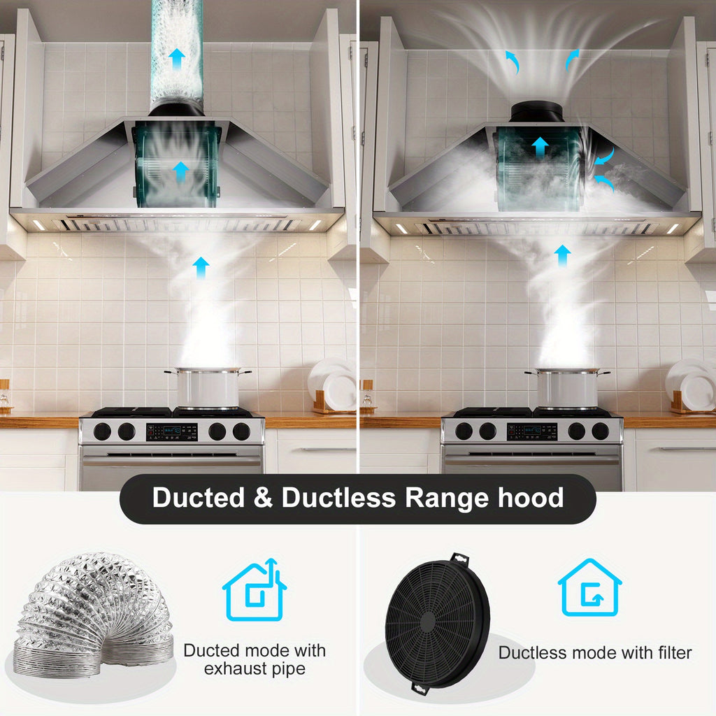 36-Inch Built-In Range Hood – 900 CFM Stainless Steel Insert Range Hood, Convertible Ducted/Ductless