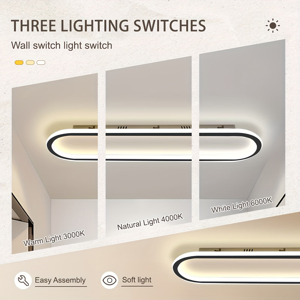 23.6-Inch Dimmable Ceiling Light, Long Oval Recessed Ceiling Light, Hallway Fixture, Black Ceiling Light, Slim Modern Ceiling Light, Suitable for Bedroom, Kitchen, Living Room, Dressing Room