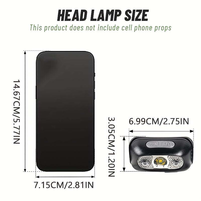 1Pc Mini Rechargeable Powerful Induction Headlamp, Smart Wave Motion Sensor Head Flashlight, USB Rechargeable Searchlight, Ideal for Fishing, Hiking, Repair and Emergency Lighting