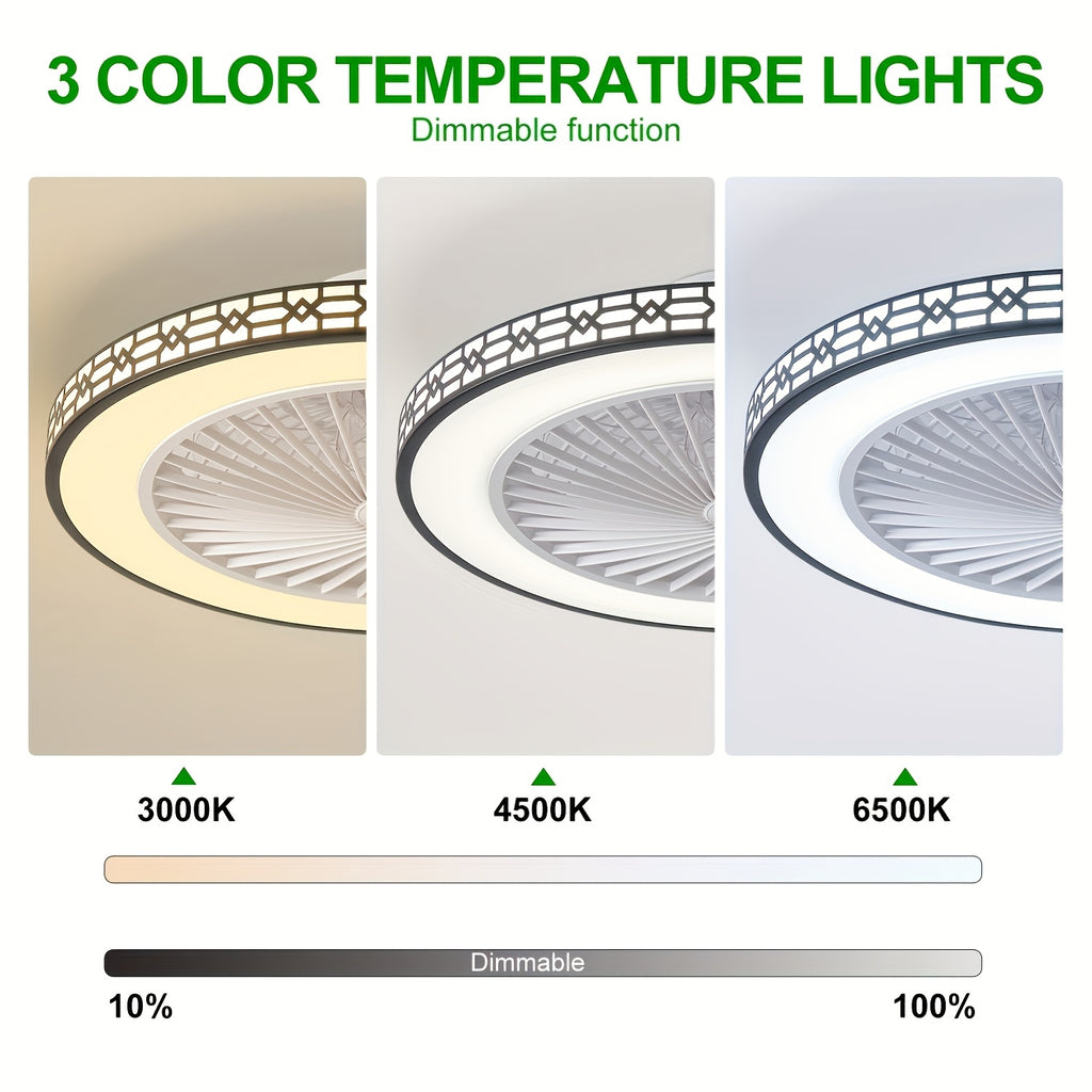 20 Inch Modern LED Ceiling Fan Light, Embedded Mount Design with Adjustable 3000K-6500K Lighting, Reversible Airflow for Better Air Circulation, Ideal for Office, Study, Bedroom and Indoor Spaces, Ceiling Fan Lamp