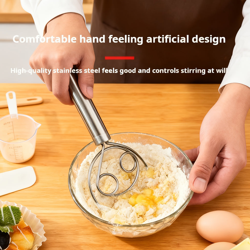 Manual Dough Mixer, Multifunctional Stainless Steel Dough & Egg Beater Stirring Stick, Ideal for Pasta, Mashed Potatoes, Kitchen Gadget & Gift