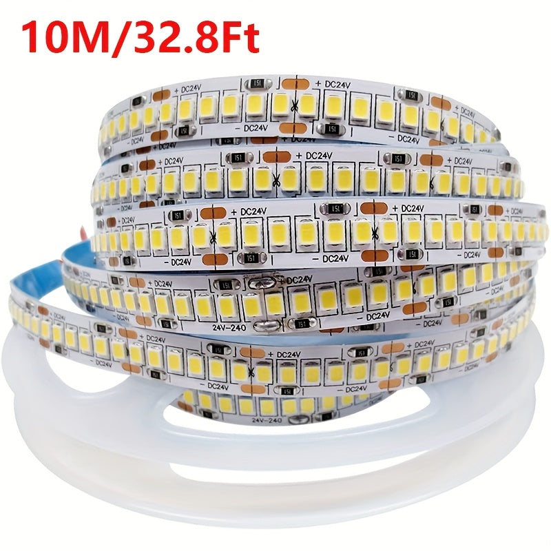 10米/32.8英尺 24V 2400灯珠 LED灯带 - 3000K暖白色 10毫米宽 LED灯带 适用于室内 轻松安装于天花板、地板、婚礼、派对、零售店、酒店（不含电源）