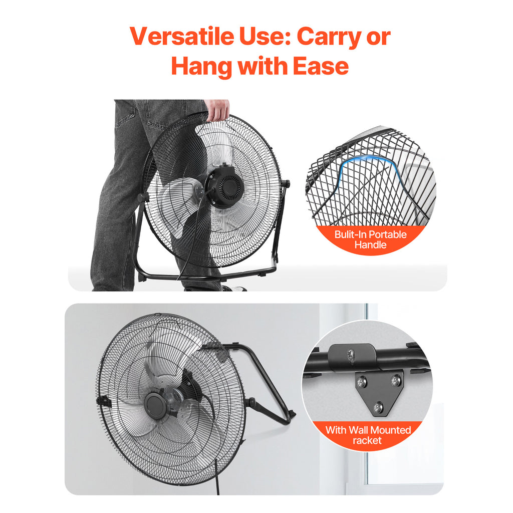 VEVOR 14-20 Inch Floor Fan, 3 Speed, 360° Adjustable Tilt, High Speed Industrial Fan, 1/2 Pack