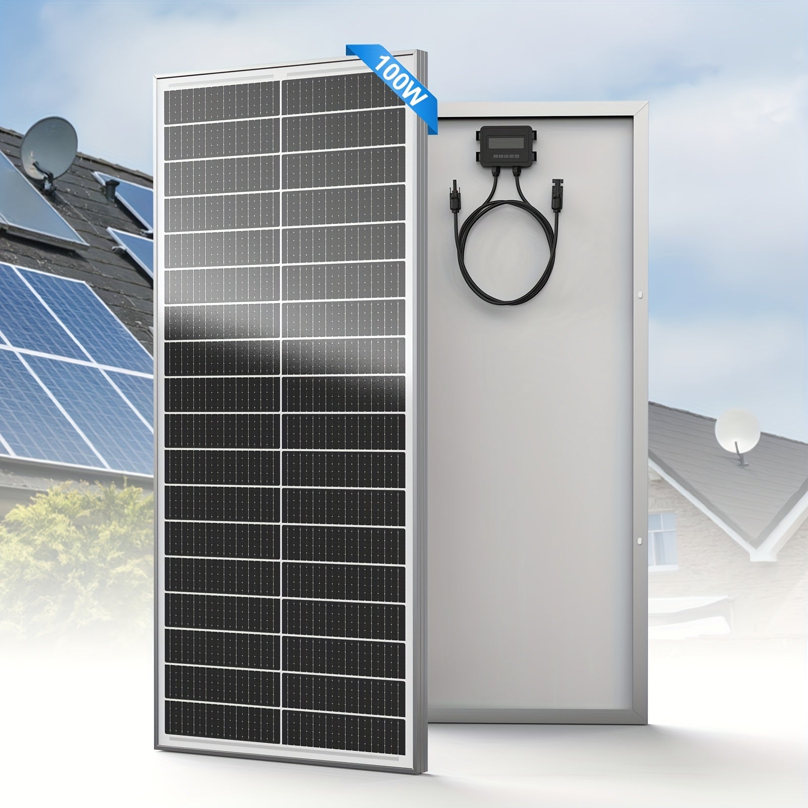 WERCHTAY 100W 太陽能板 12V 單晶硅技術 18BB 細胞 24% 高效率太陽能模組電源充電器，適用於露營車電池、船用、屋頂、農場、家庭、露營、車隊，離網系統