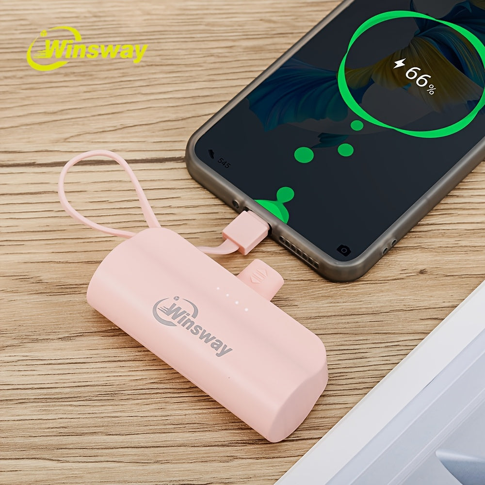 Winsway Mini 蓮蓬頭行動電源 5000mAh，快速充電手機支架充電器，含 Type-C 資料線雙接口，適合飛行，精巧可愛，可同時充電兩個裝置