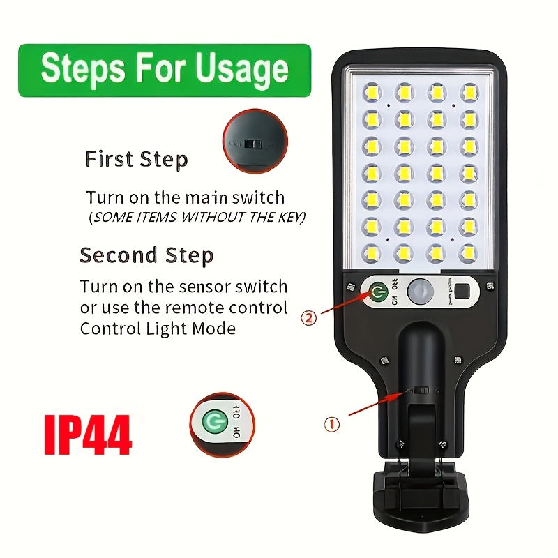 1 Outdoor Solar Street Light – Wide-Angle Solar Floodlight with PIR Motion Sensor, Supports Dusk-to-Dawn Automatic Lighting, 3 Selectable Working Modes. Perfect for Outdoor Gardens, Courtyards, Walls, Parking Lots, etc., with IP44 Waterproof Performance