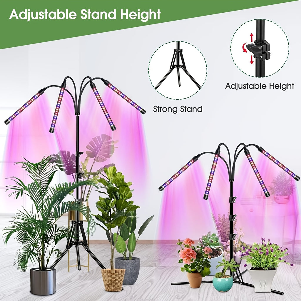 3-Head Foldable Strip Plant Grow Light, Adjustable Height & Irradiation Angle, Foldable Bracket with Timing Function, Ideal for Indoor Succulent Seedling Growth and Supplemental Lighting