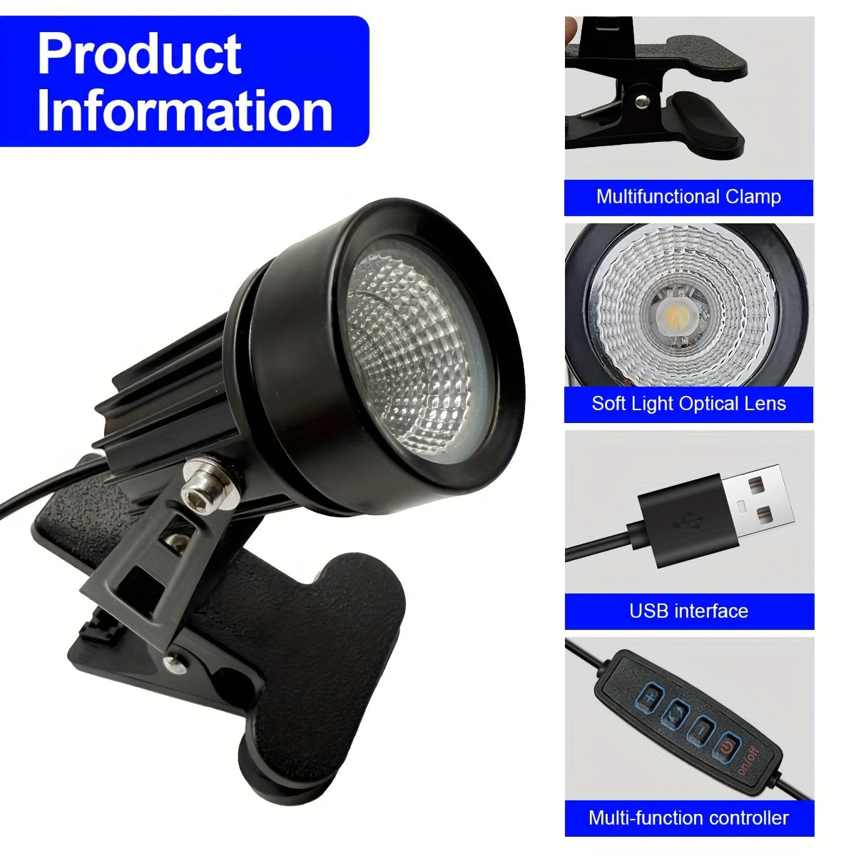 Clip-On Plant Grow Light, Mural Spotlight Landscape Lamp, 3 Color Temperature & Brightness Adjustable LED Focus Light, Indoor Decor Spot Lamp for Potted Plants, Home Living Room Decor Lighting, Desk Reading Lamp