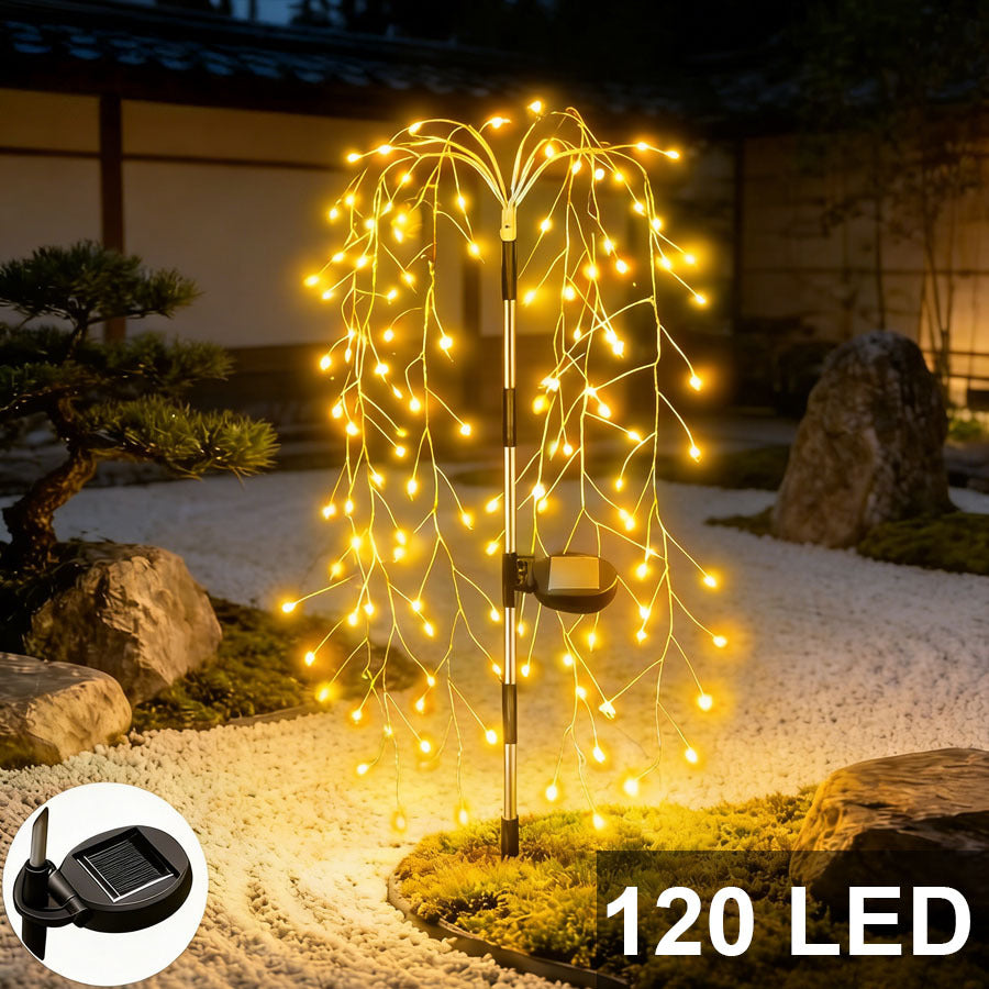 1件装 120/200颗LED太阳能烟花灯，具备8种照明模式，非常适合装饰庭院、花园、小径及景观布置。是派对、圣诞节和万圣节的理想选择。提供白色、暖白色或多彩可选