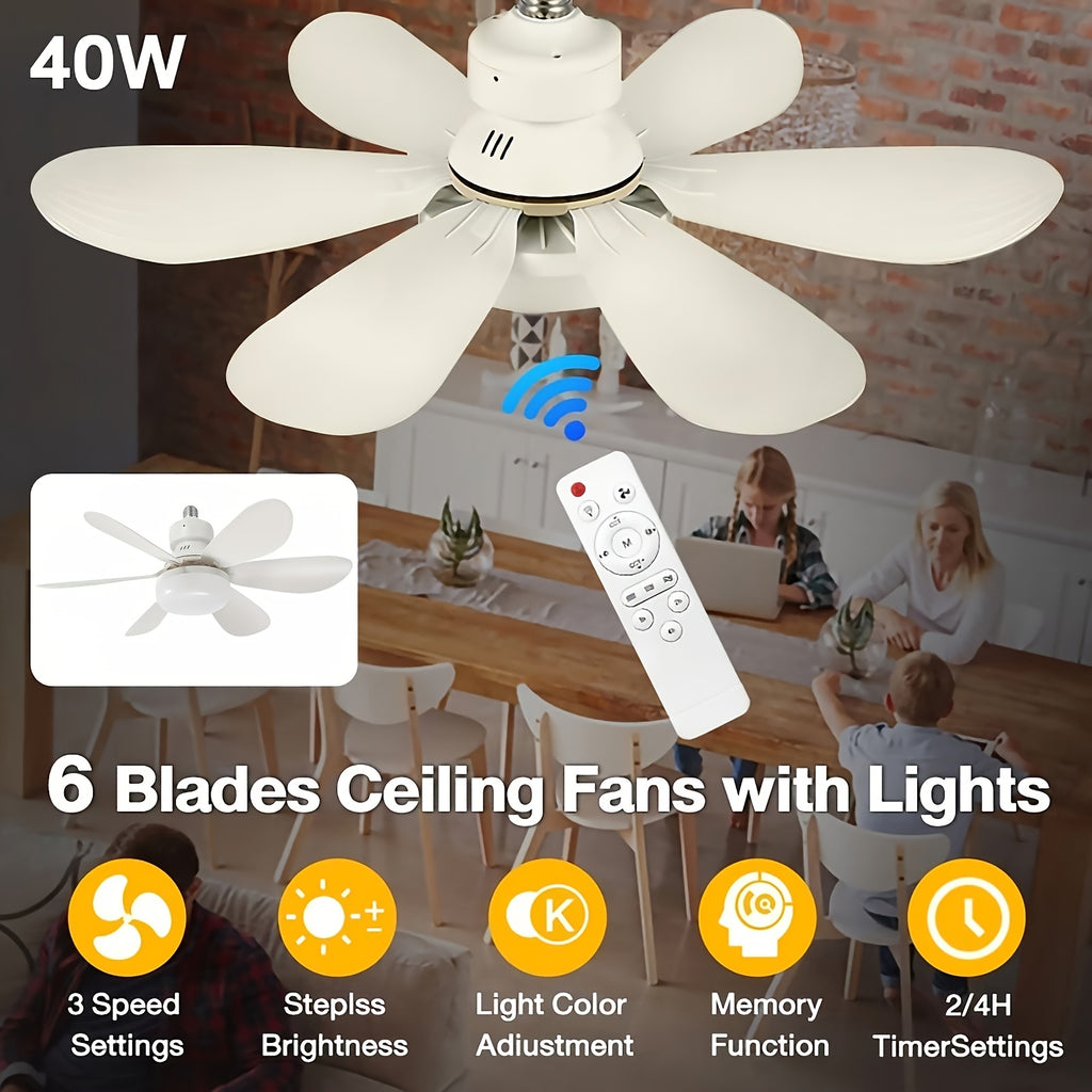 20.5/16.5 Inch Smart LED Ceiling Fan Light, Multicolor & White Light with Remote, 3 Color Temperatures (3000K-6500K) Dimmable, Quiet 3-Speed, Easy Installation, E26/E27 Interface, Modern Ceiling Fan Lamp, 40W for Bedroom Kitchen Garage Workshop