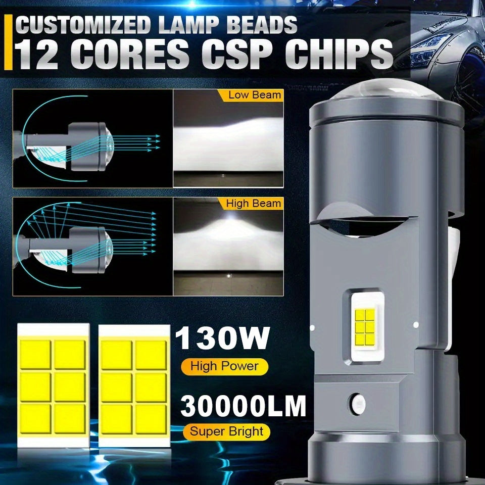 2Pcs H4 Clear Lens Car LED Headlights, Suitable for Cars and Motorcycles, Integrated Low/High Beam 12V/24V