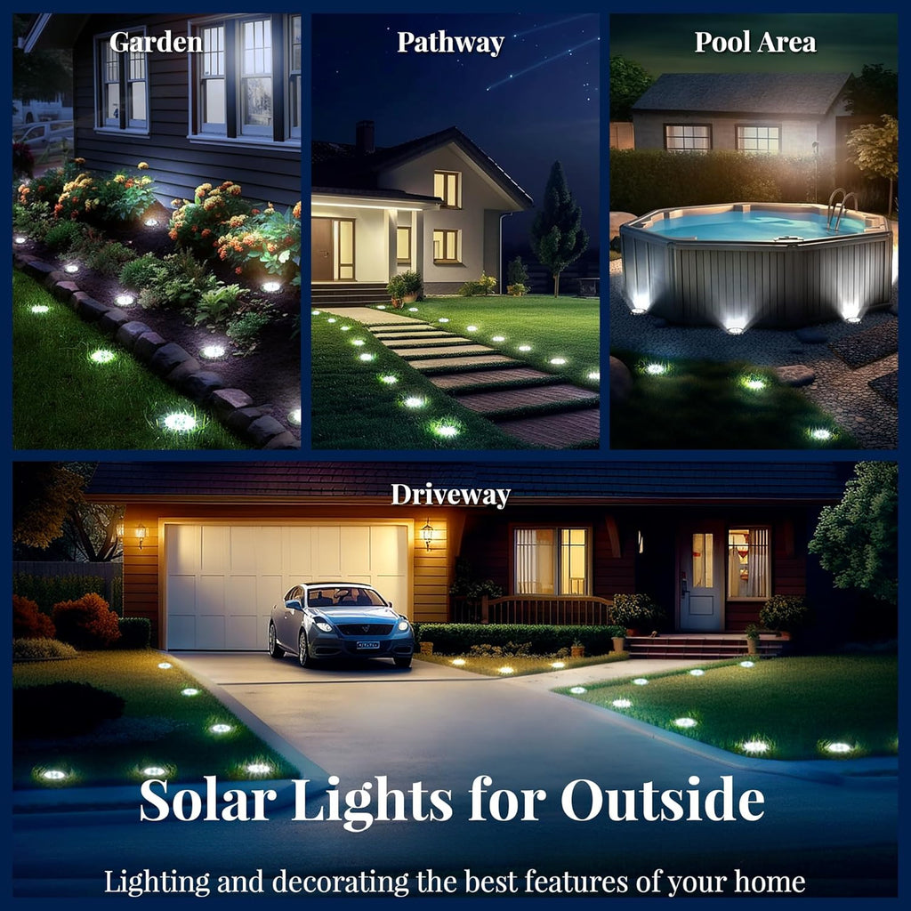 18/10/6-Pack Solar Ground Light, Outdoor Waterproof Solar Light, 8-LED Solar Landscape Light, Suitable for Garden, Courtyard, Patio, Path, Driveway, Walkway (Cool White Light)