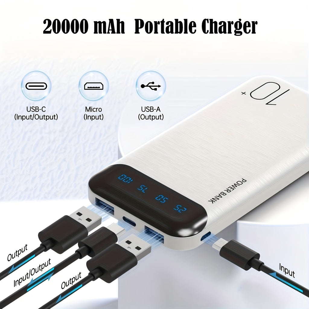 Portable Charger Power Bank 20000mAh Powerbank PD 20W And QC 4.0 Fast Charging External Battery Pack with USB-C LED 3 Outputs & 2 Inputs Portable Charging for iPhone And Android Tablet