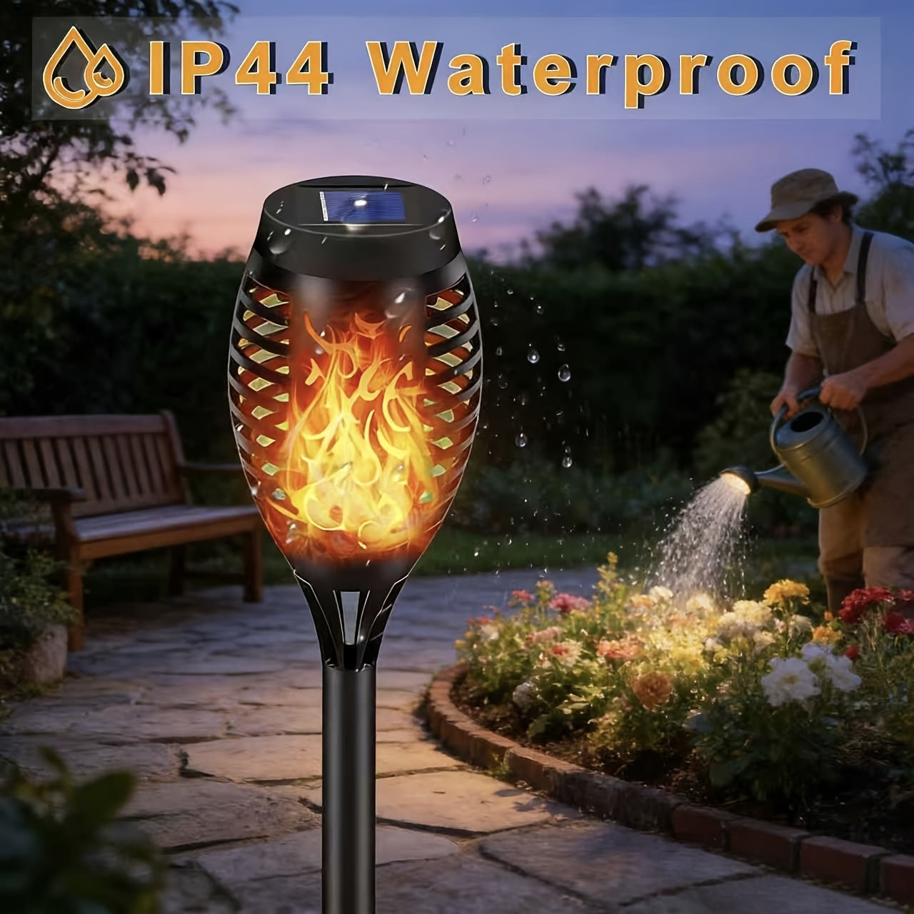 8pcs Outdoor Warm Light Solar Torch Light, Solar Light Waterproof, LED Flashlight for Outdoor Decoration, Perfect for Outdoor Decor Courtyard Garden, IP44 Waterproof Courtyard Lighting Light, Light Sensor Control Outdoor