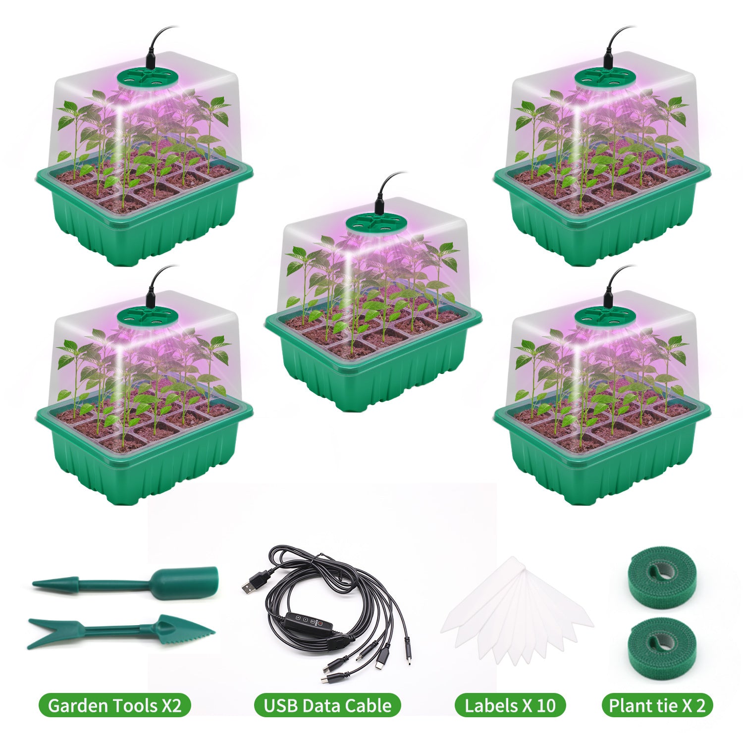 Seedling Tray with Grow Light, Drainage Holes Design, USB Powered LED Plant Grow Light, Ideal for Indoor Seedlings Flowers Greenhouse Plant Tray