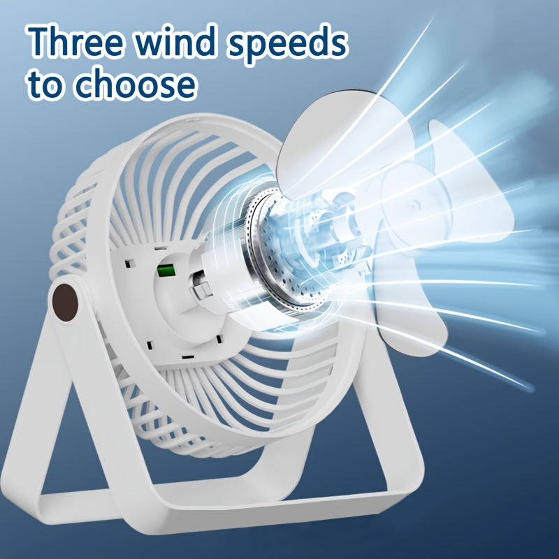 Portable Powered Desktop Hanging Fan, Pink & White Available, 3-Speed Quiet Adjustment, 360° Foldable Design with Sleep Light, Multifunctional Ultra-Slim Cooling Device for Home Office Travel