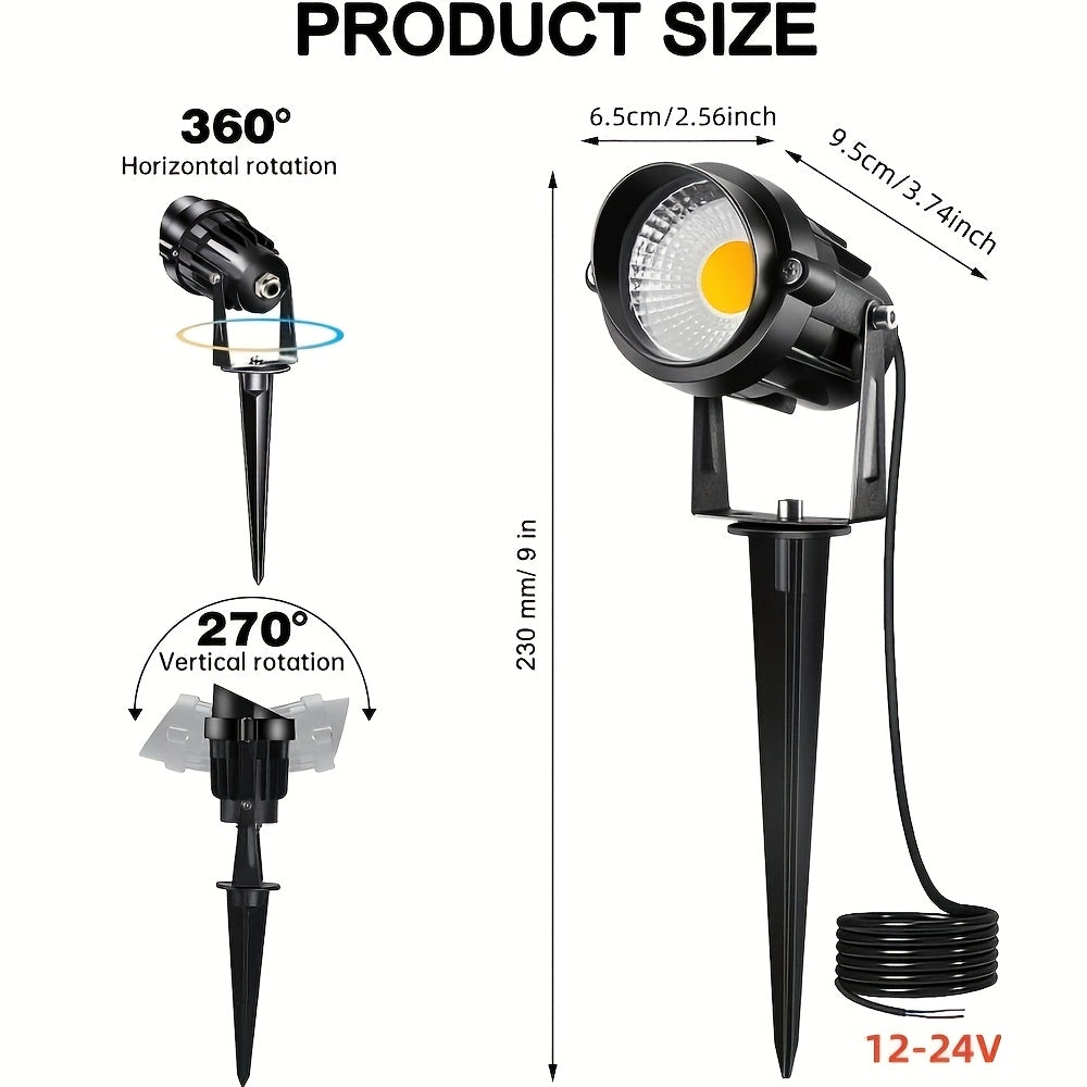 2/4/6/8/10 pcs low voltage LED landscape light | 6W, 12V-24V, outdoor Christmas spotlight, warm white, cool white, IP66 lighting lamp suitable for gardens, paths, walls, trees, flags